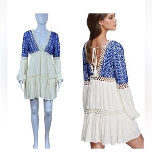 Free People Dusk til Dawn Dress Blue and White
